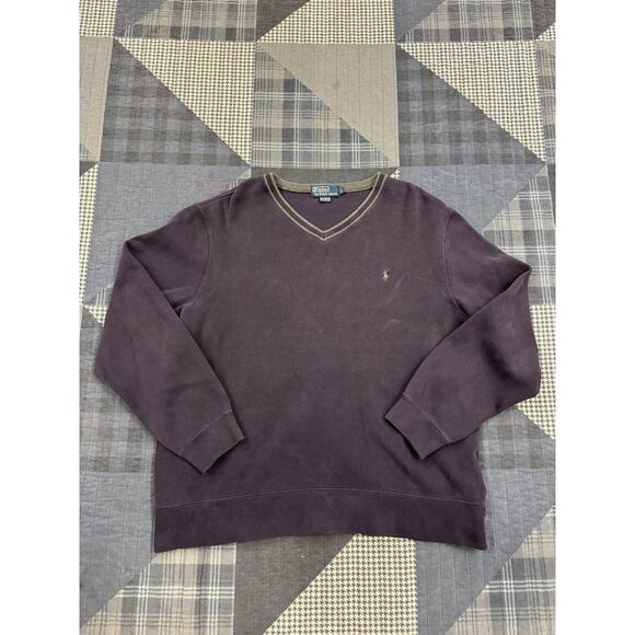 Vintage 90s Polo Ralph Lauren Sweater Men Large L Purple Pullover‎ V-Neck Mens L - Picture 1 of 6
